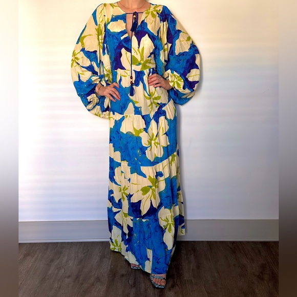 Dresses & Skirts - NEW Viscose Floral Blue and Green Maxi Dress